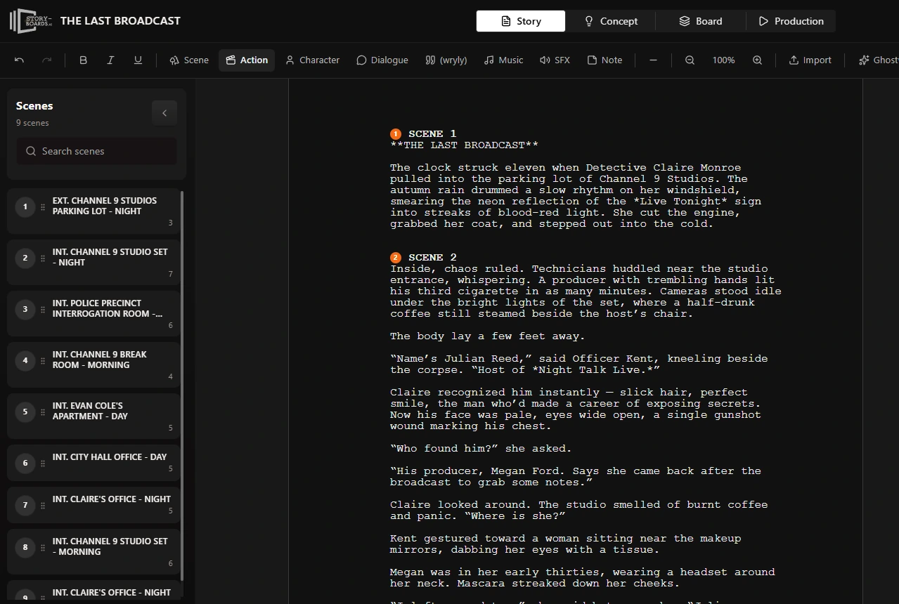 Screenplay and story structure in Ciaro Pro