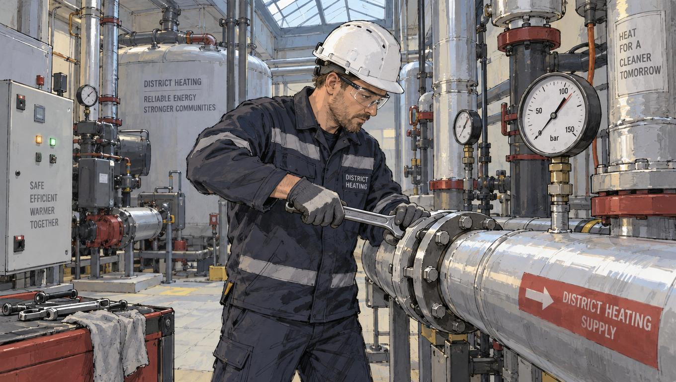 Techniker prüft eine Rohrverbindung in der laufenden Anlage