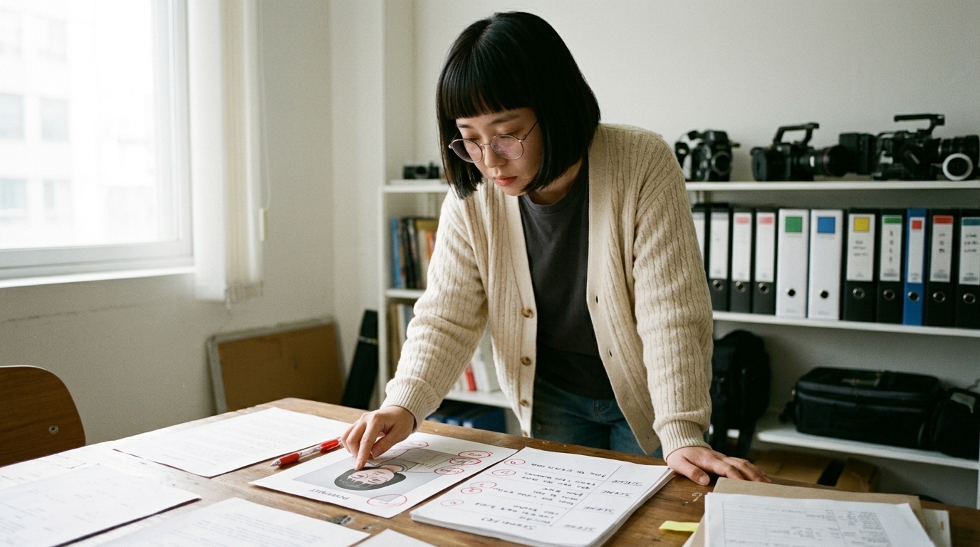 Approved character references matched to scene notes