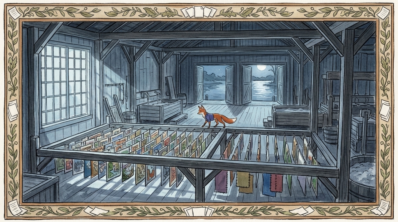 Fox apprentice builds canon in a moonlit mill
