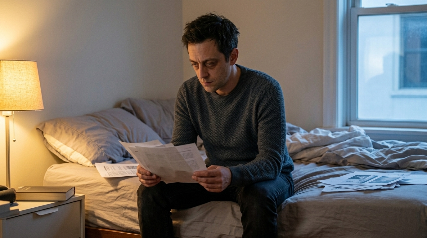 A creative lead reviewing notes at dusk