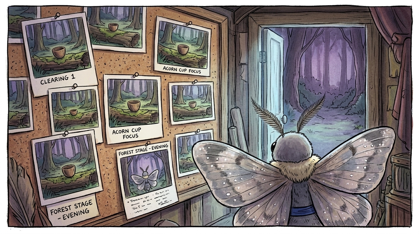 Looking over the forest scene plan