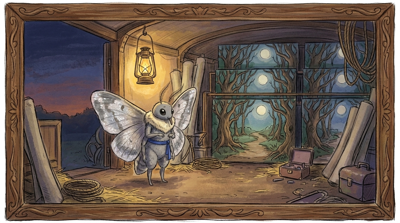 A tiny performer prepares a forest act