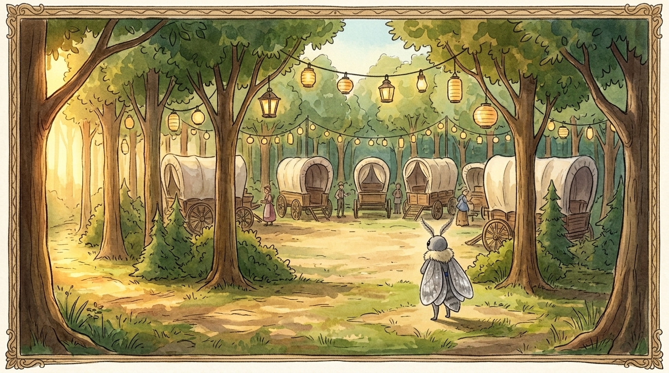 Wide view of the circus forest set