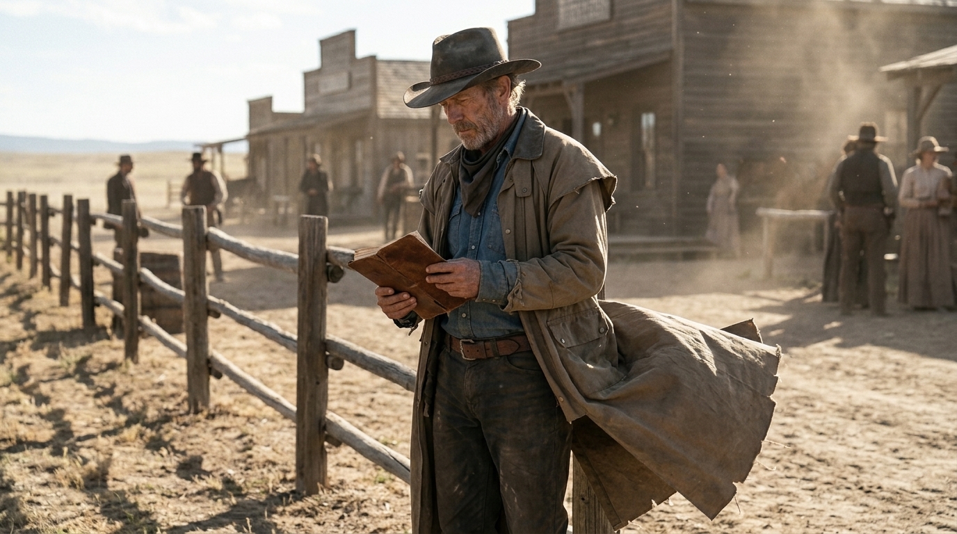 Cowboy director studies notes beside the trail
