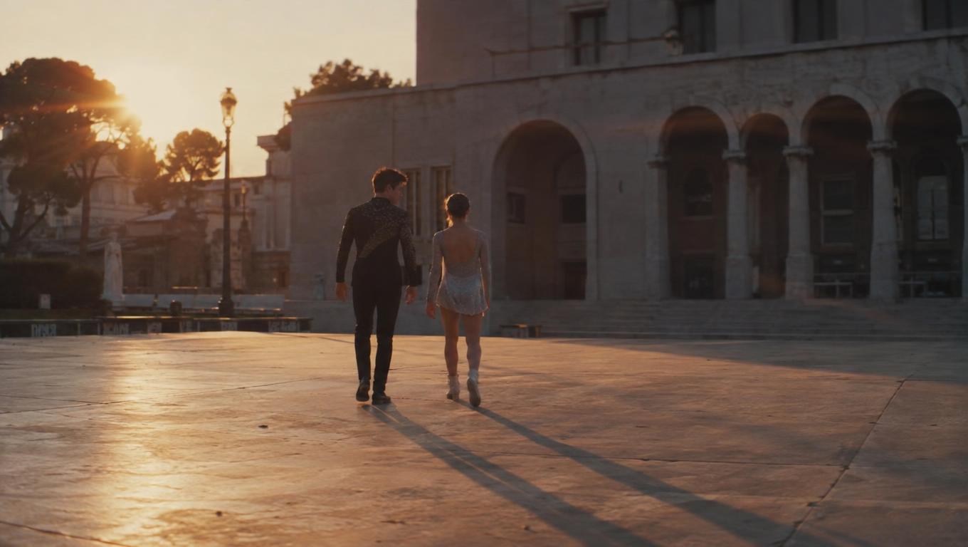 Dancers leave an empty performance court after the final movement