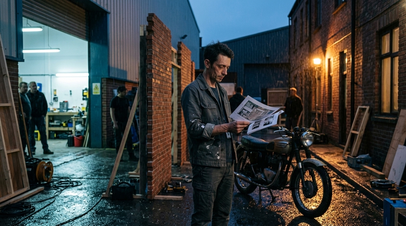 Supervisor maps a rain-slick alley set