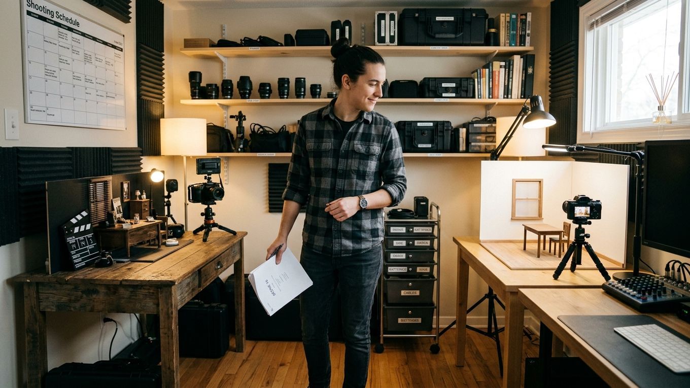 Solo filmmaker’s compact studio ready for the next scene