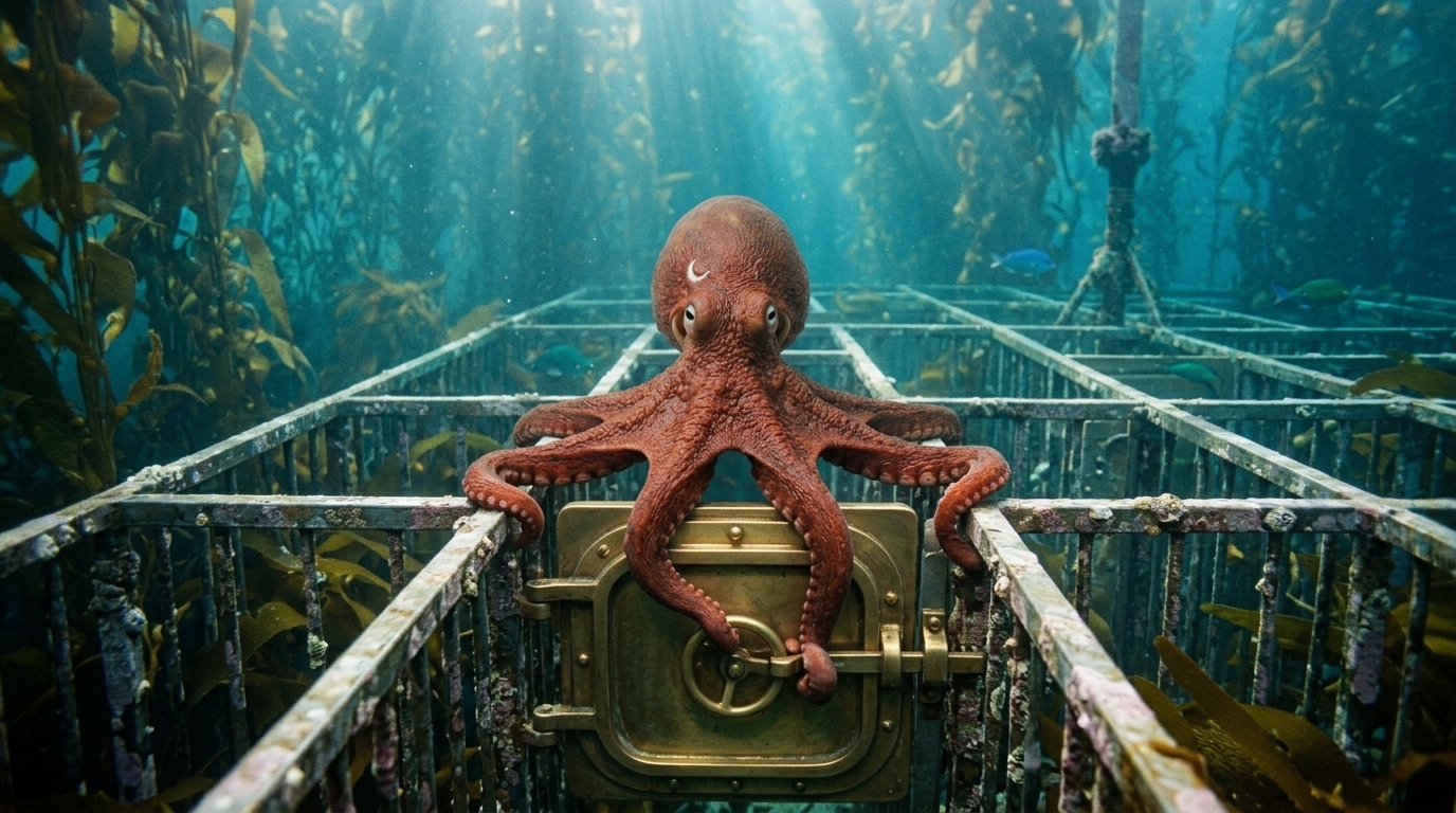 Octopus prepares a precise underwater training route