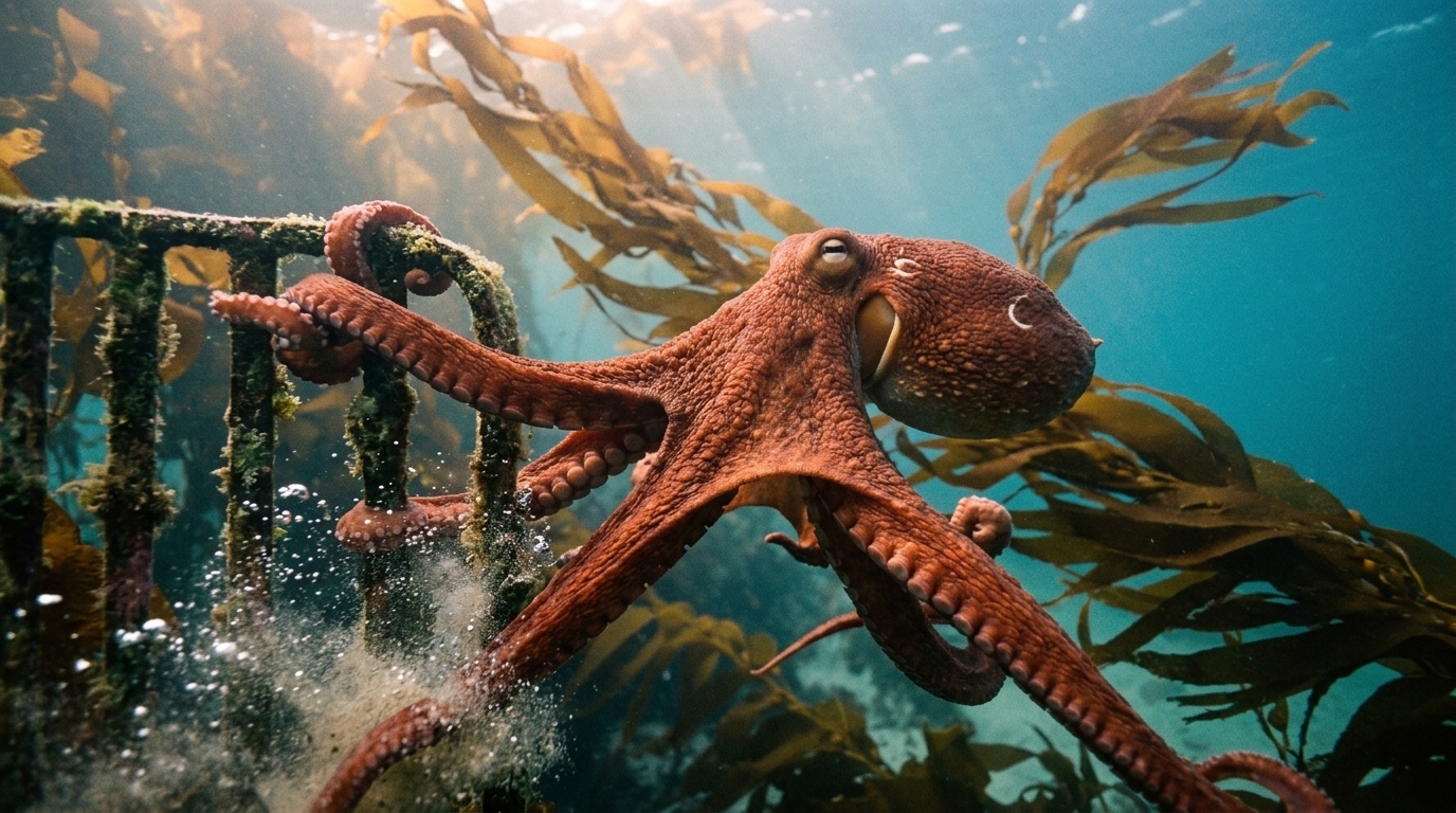 Un pulpo coloca la compuerta verificada
