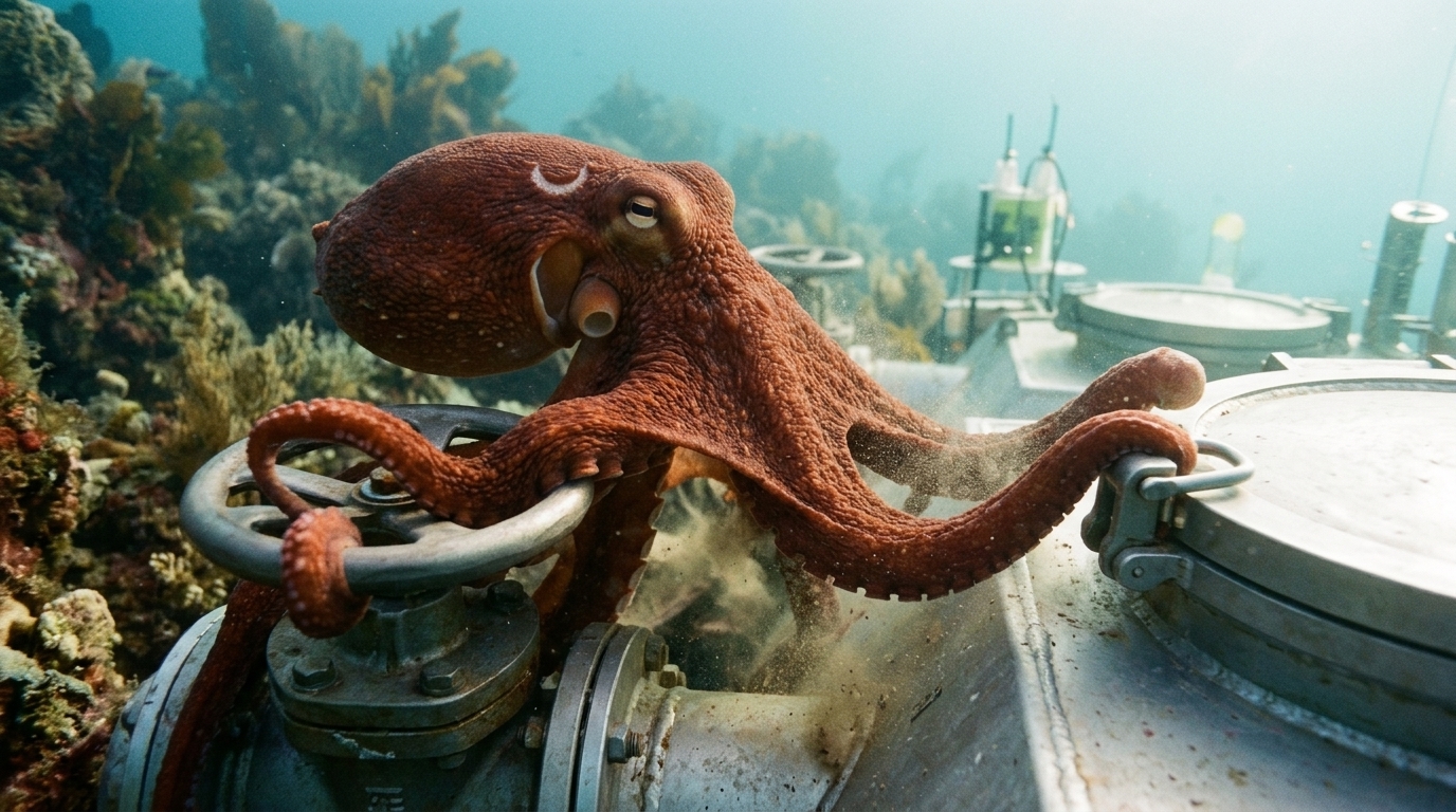 Un pulpo ensaya la secuencia completa de compuertas