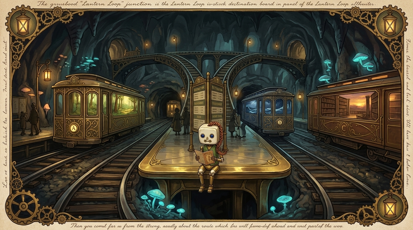 Tiny automaton faces a jumble of nearly matching story carriages