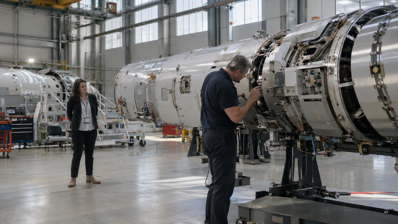 Buyer and specialist inspect a precision product prototype