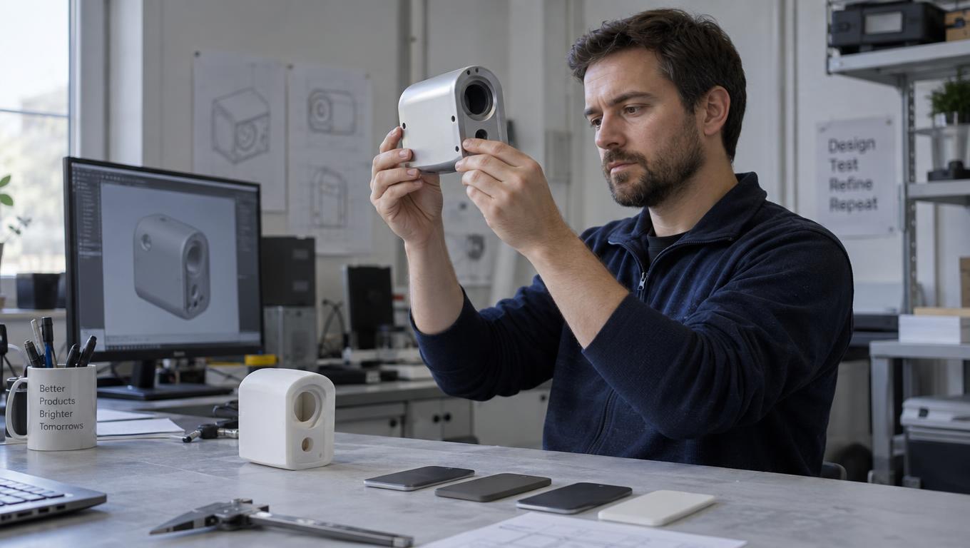 Engineer compares product surfaces and physical reference samples