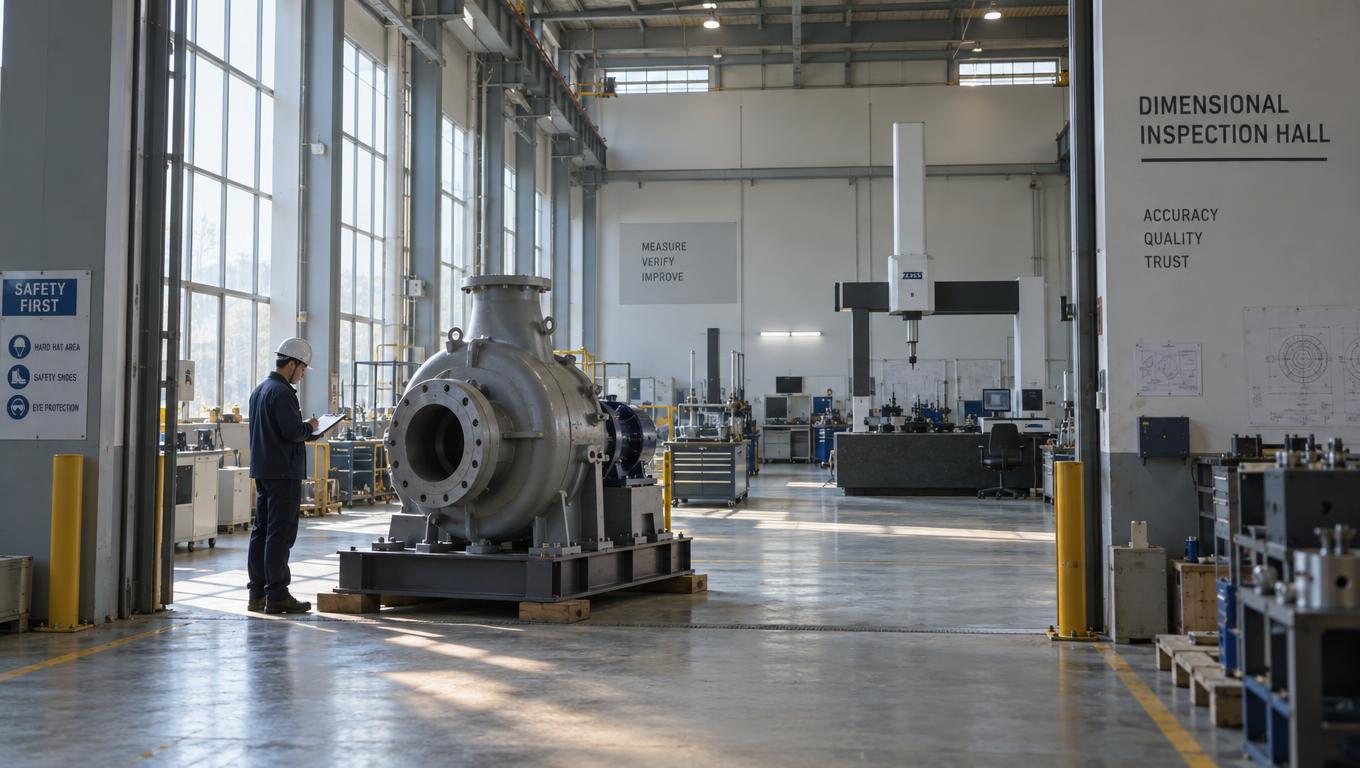 An inspection hall awaits the first check of a pump assembly