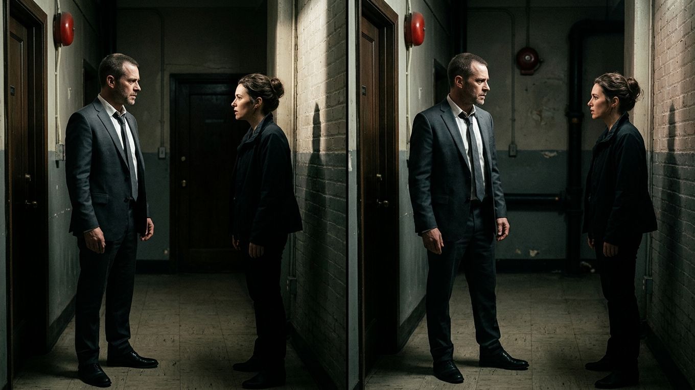detective corridor continuity split-screen