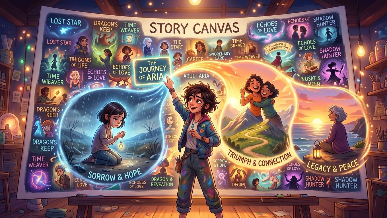 Character choosing story ideas on canvas